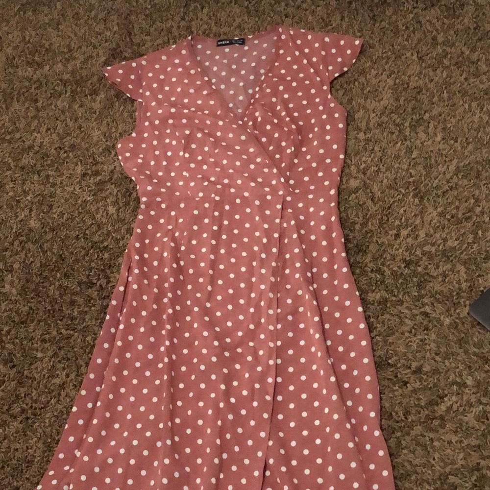 Pink Shein long poka dots dress